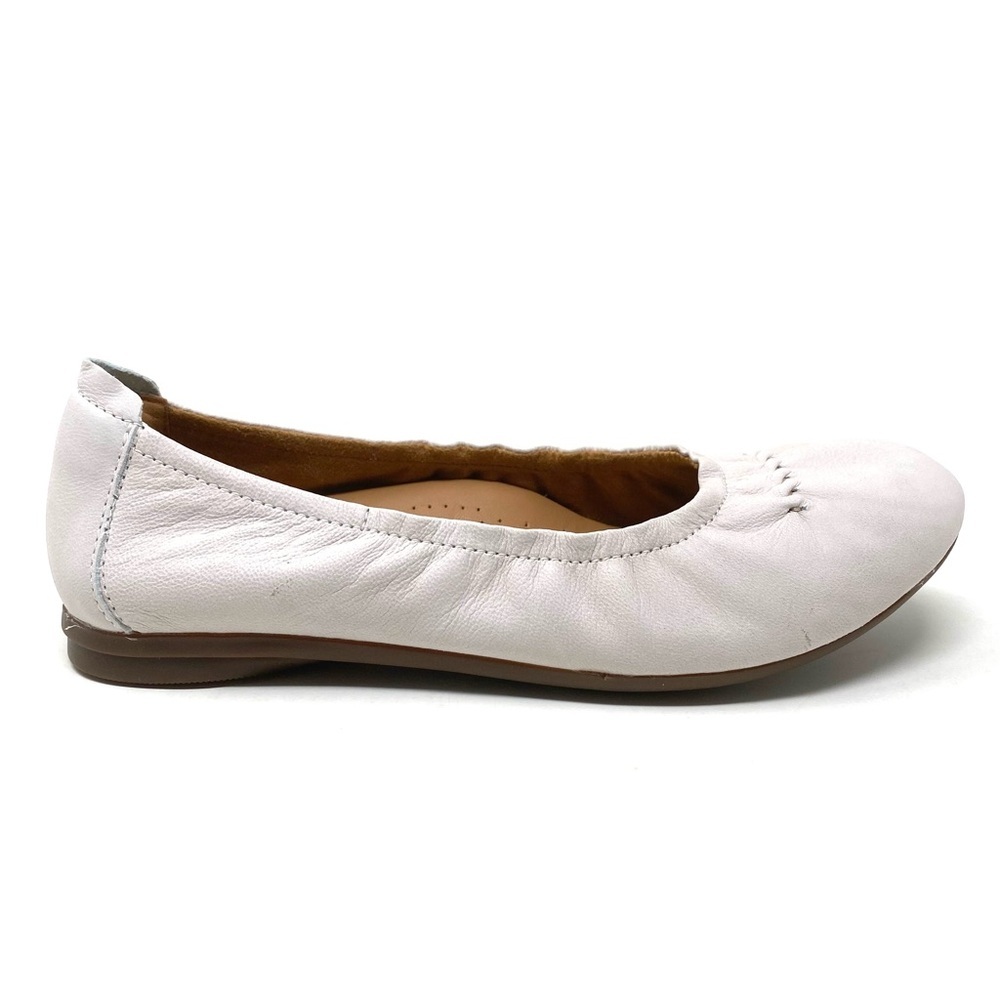 Clarks Rena Hop White Leather Ballet Flats Women’s Comfort Slip-On Shoes